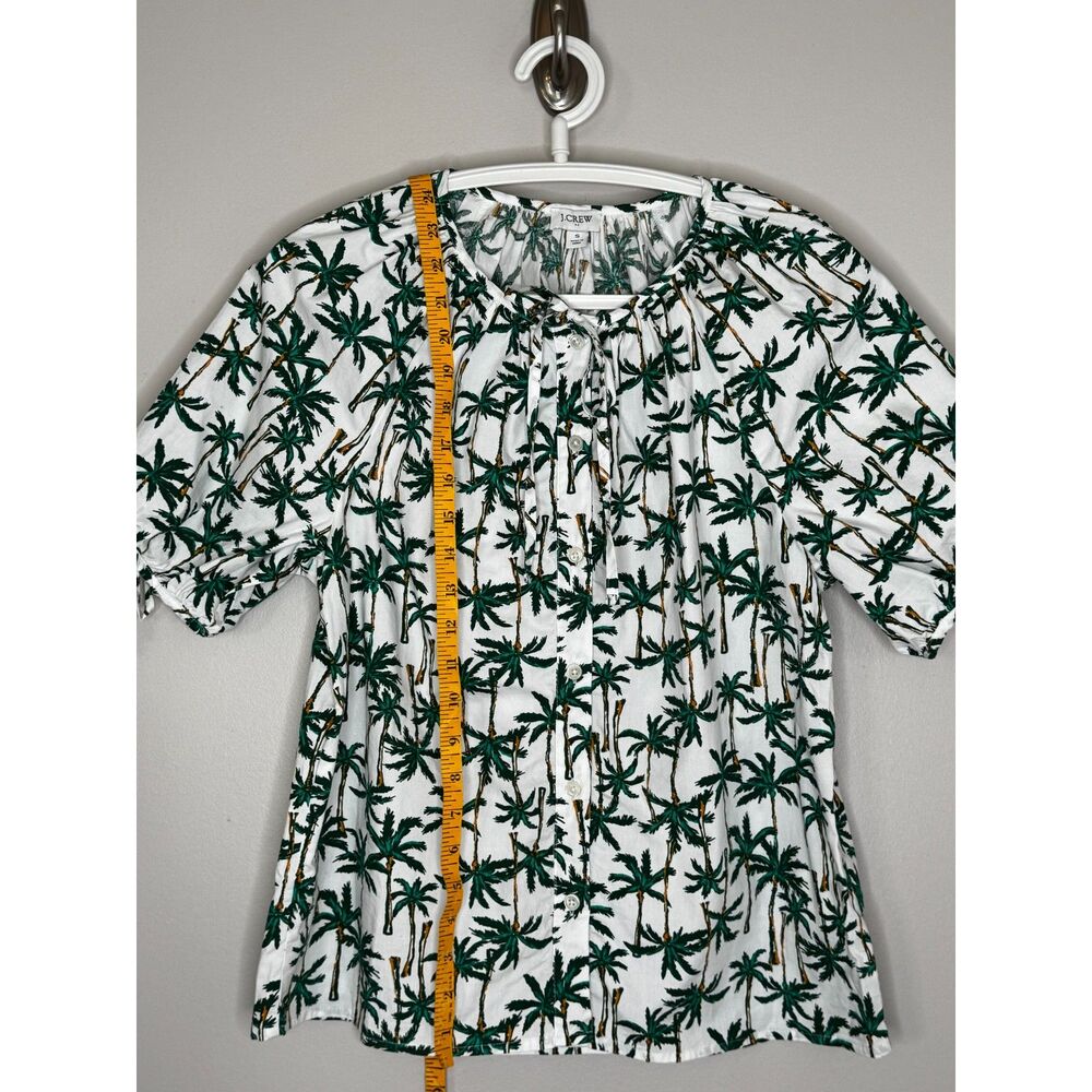 J.Crew Palm Tree Print Blouse Tropical Vacation Tie Sleeve Peplum Top Size Small - Picture 3 of 8